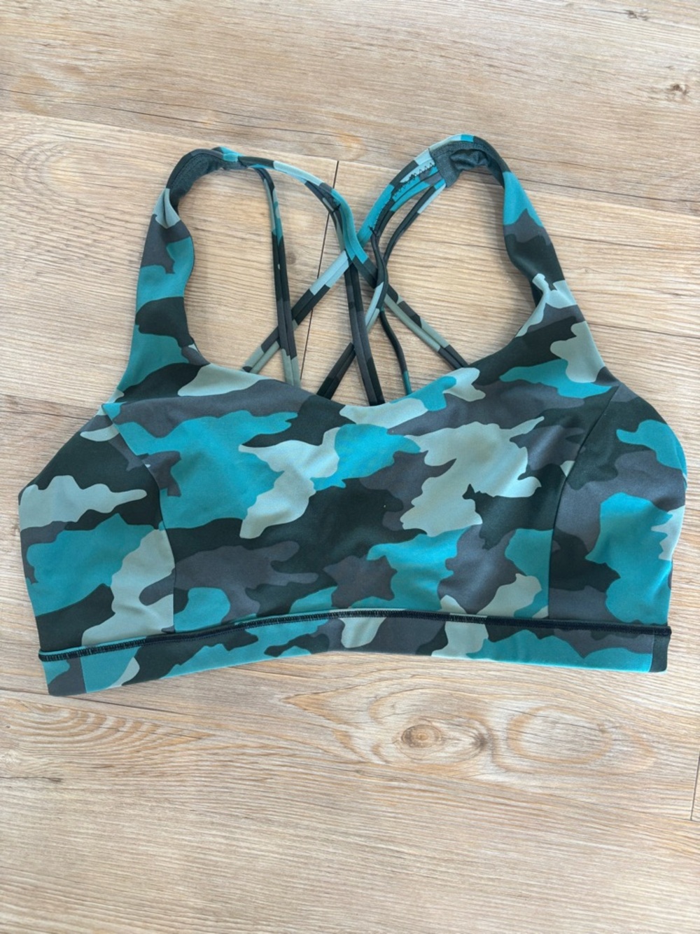 lululemon athletica Teal & Dark Green Camo Strappy Sports Bra